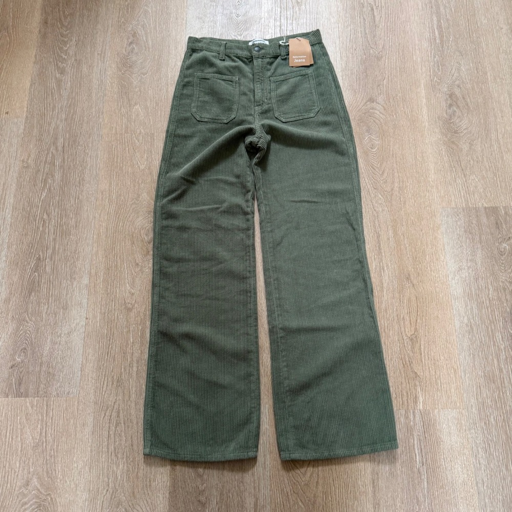 Reformation Alyssa High Rise Wide Leg Corduroy Pants Womens 29 Moss Green NWT